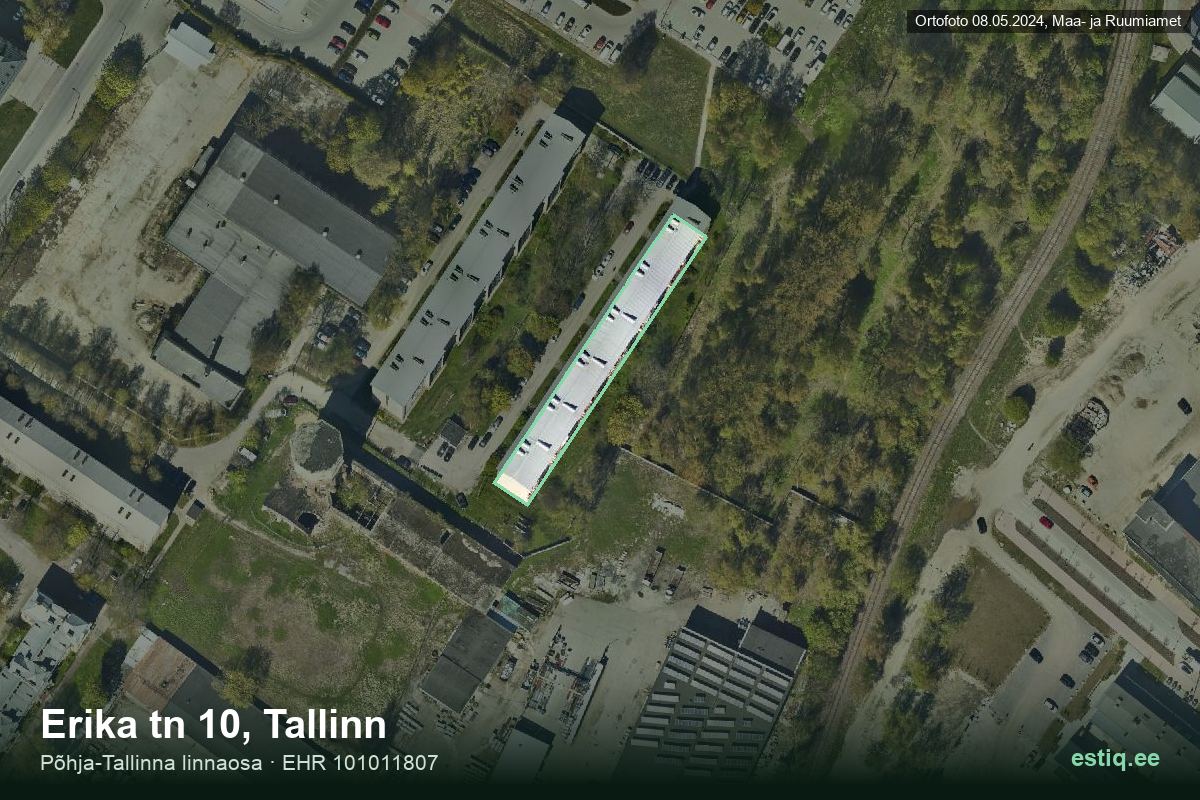 Erika tänav 10, Tallinn – hoone aerofoto, kontuur ehitisregistri (EHR) andmetest