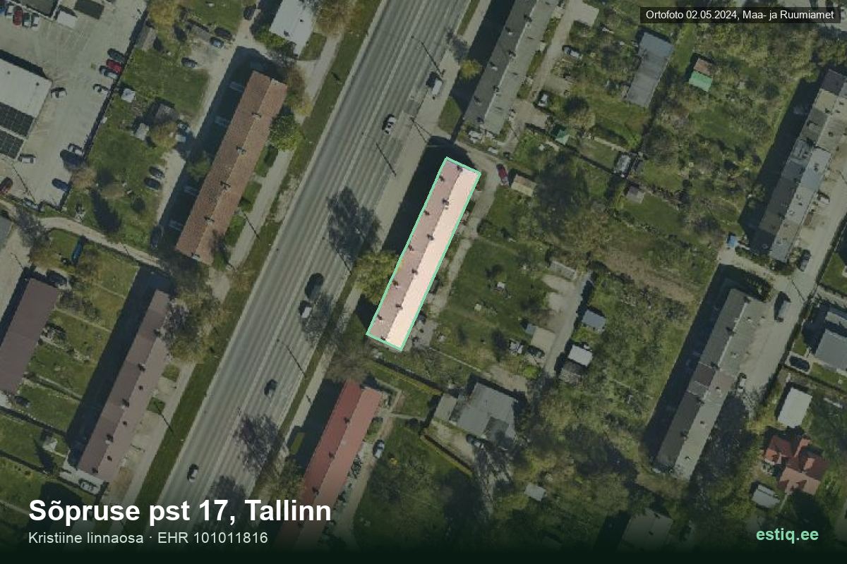 Sõpruse pst 17, Tallinn – hoone aerofoto, kontuur ehitisregistri (EHR) andmetest