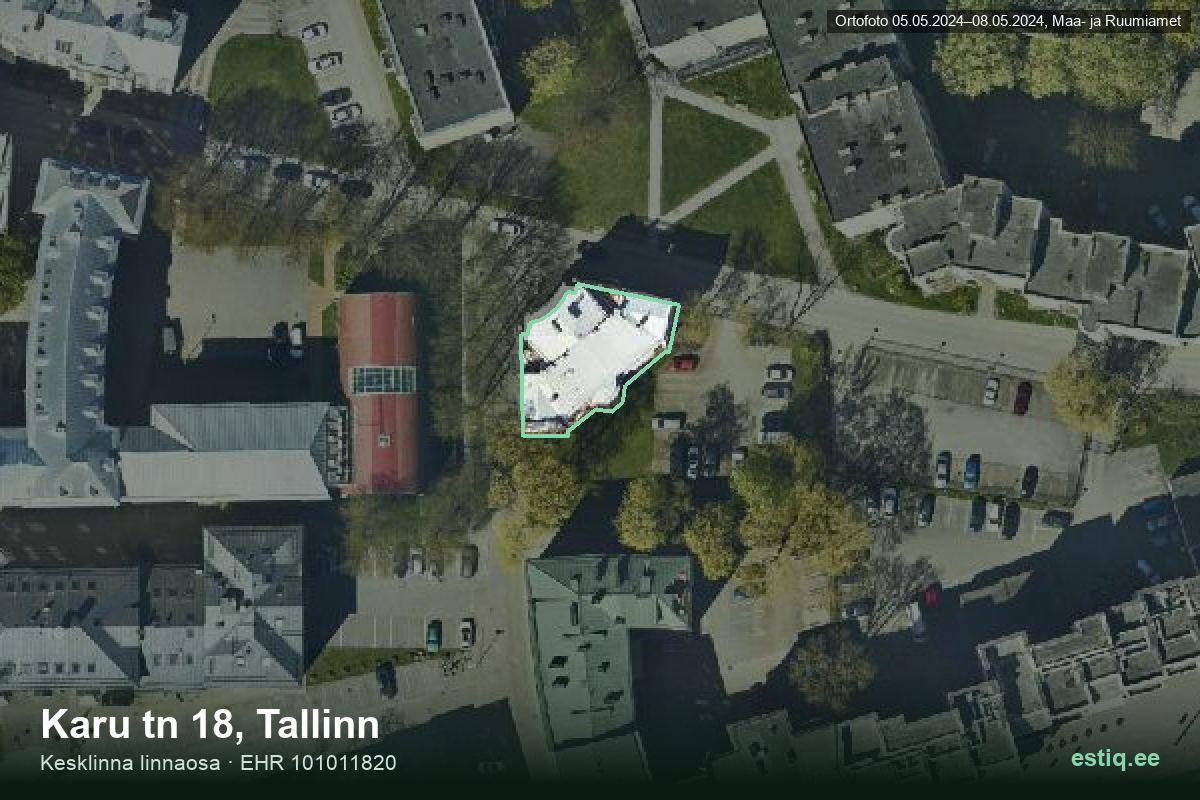 Karu tänav 18, Tallinn – ilmakuva rakennuksesta, ääriviiva rakennusrekisteristä (EHR)