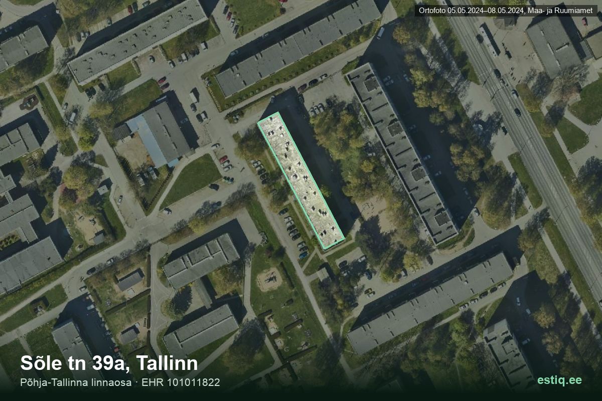 Sõle tänav 39a, Tallinn – hoone aerofoto, kontuur ehitisregistri (EHR) andmetest