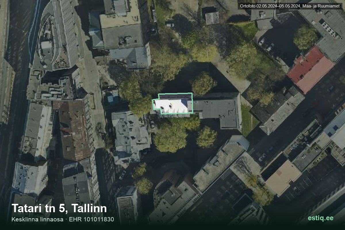 Tatari tänav 5, Tallinn – hoone aerofoto, kontuur ehitisregistri (EHR) andmetest