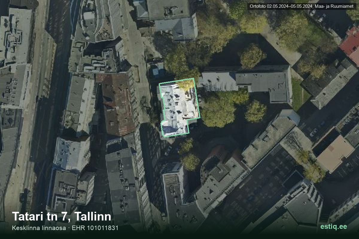 Tatari tänav 7, Tallinn – aerial photo of the building, outline from the Building Register (EHR)