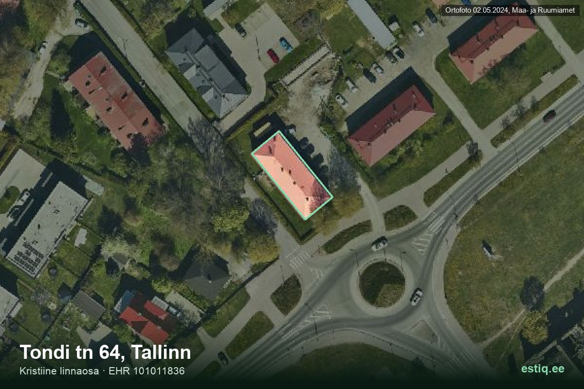 Tondi tänav 64, Tallinn – hoone aerofoto, kontuur ehitisregistri (EHR) andmetest