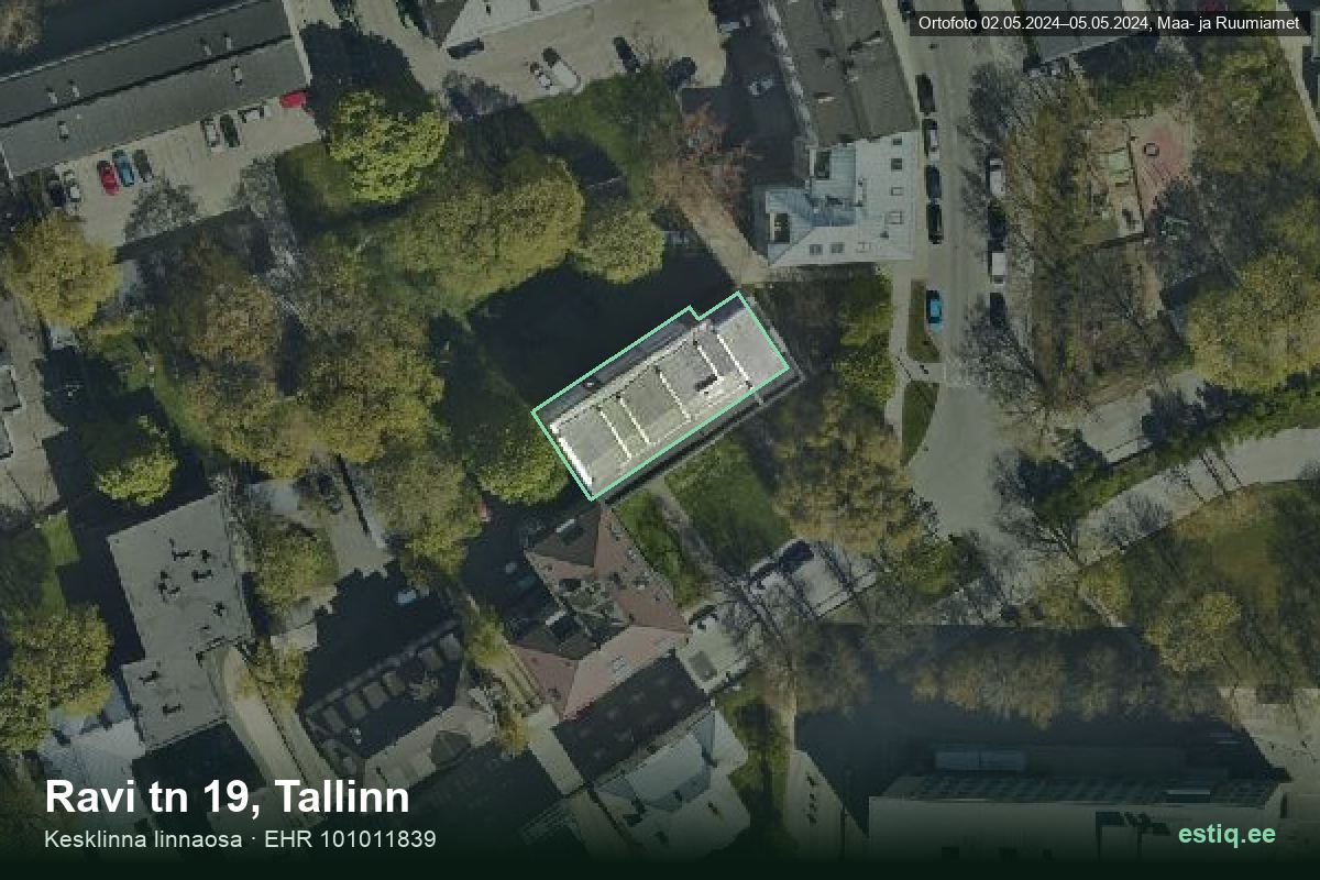 Ravi tänav 19, Tallinn – аэрофото дома, контур по данным регистра строений (EHR)