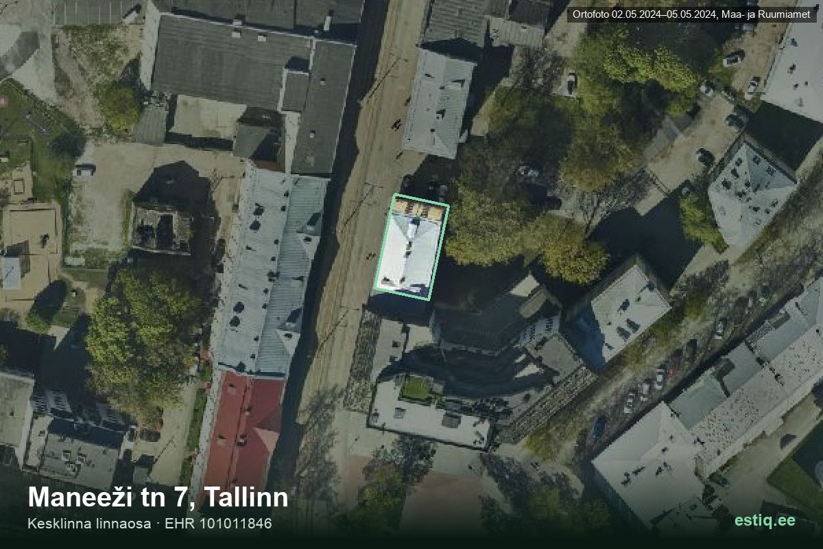 Maneeži tänav 7, Tallinn – hoone aerofoto, kontuur ehitisregistri (EHR) andmetest