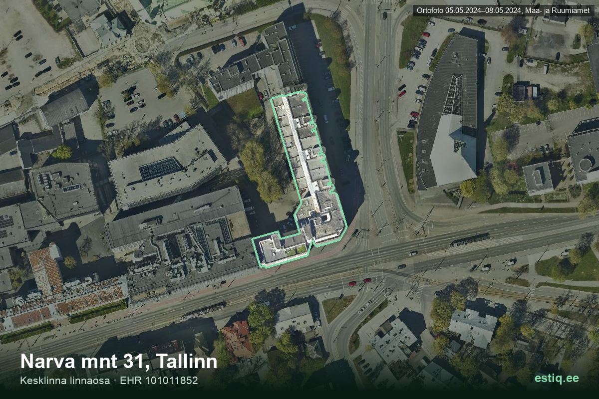 Narva mnt 31, Tallinn – ilmakuva rakennuksesta, ääriviiva rakennusrekisteristä (EHR)