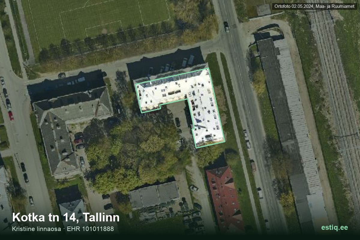Kotka tänav 14, Tallinn – hoone aerofoto, kontuur ehitisregistri (EHR) andmetest