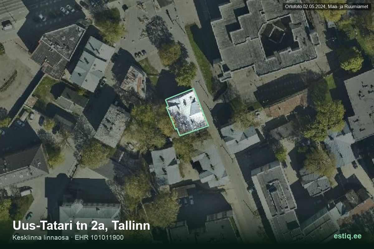 Uus-Tatari tänav 2a, Tallinn – ilmakuva rakennuksesta, ääriviiva rakennusrekisteristä (EHR)