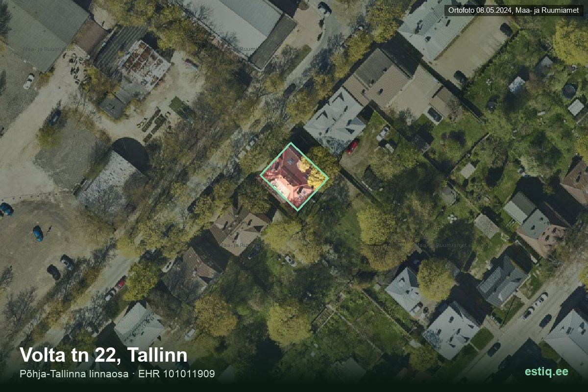 Volta tänav 22, Tallinn – ilmakuva rakennuksesta, ääriviiva rakennusrekisteristä (EHR)