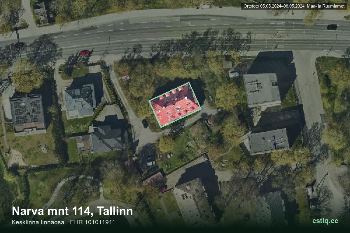 Narva mnt 114, Tallinn – aerial photo of the building, outline from the Building Register (EHR)