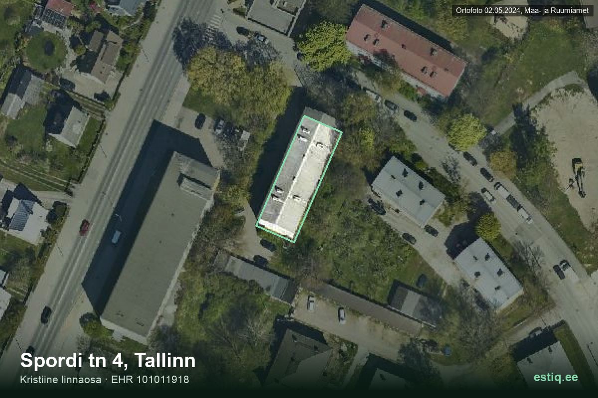 Spordi tänav 4, Tallinn – hoone aerofoto, kontuur ehitisregistri (EHR) andmetest