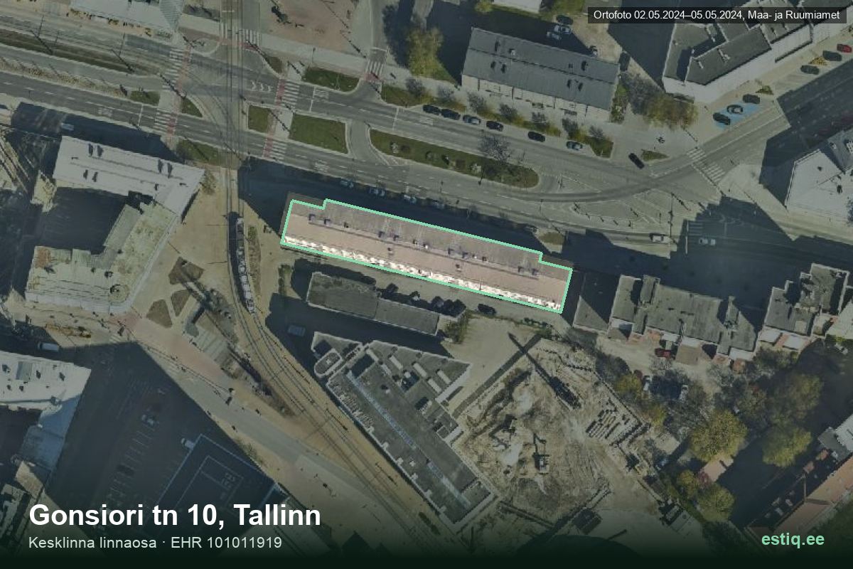 Gonsiori tänav 10, Tallinn – hoone aerofoto, kontuur ehitisregistri (EHR) andmetest