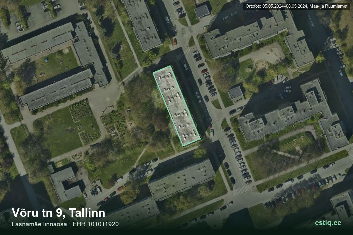 Võru tänav 9, Tallinn – hoone aerofoto, kontuur ehitisregistri (EHR) andmetest