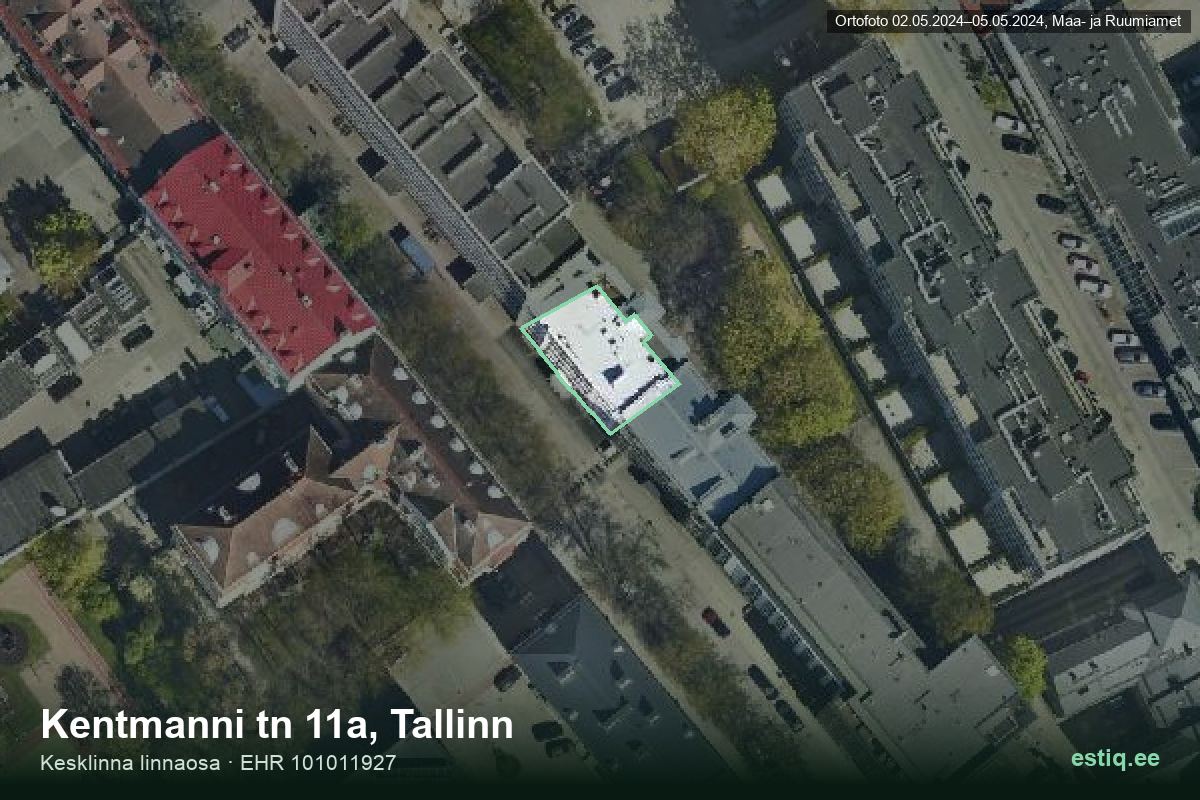Kentmanni tänav 11a, Tallinn – hoone aerofoto, kontuur ehitisregistri (EHR) andmetest