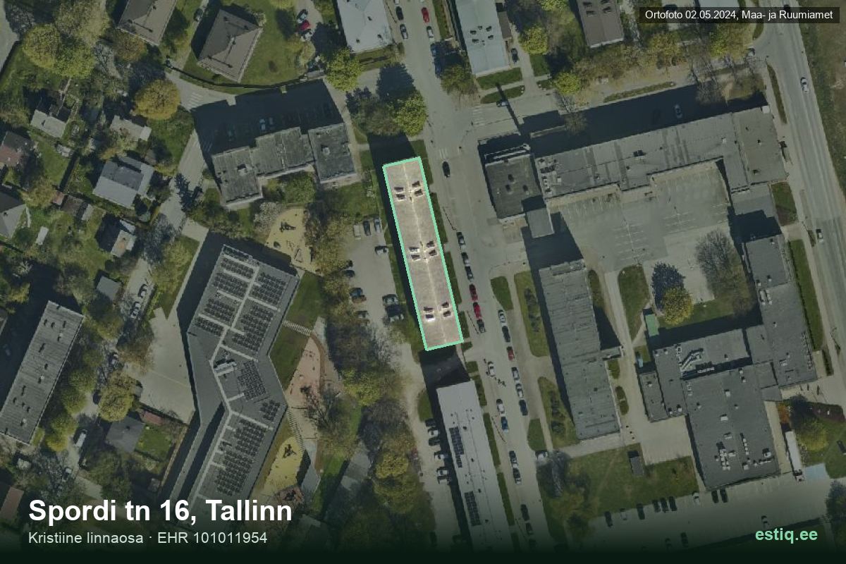 Spordi tänav 16, Tallinn – hoone aerofoto, kontuur ehitisregistri (EHR) andmetest