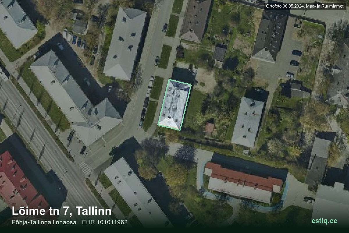 Lõime tänav 7, Tallinn – hoone aerofoto, kontuur ehitisregistri (EHR) andmetest