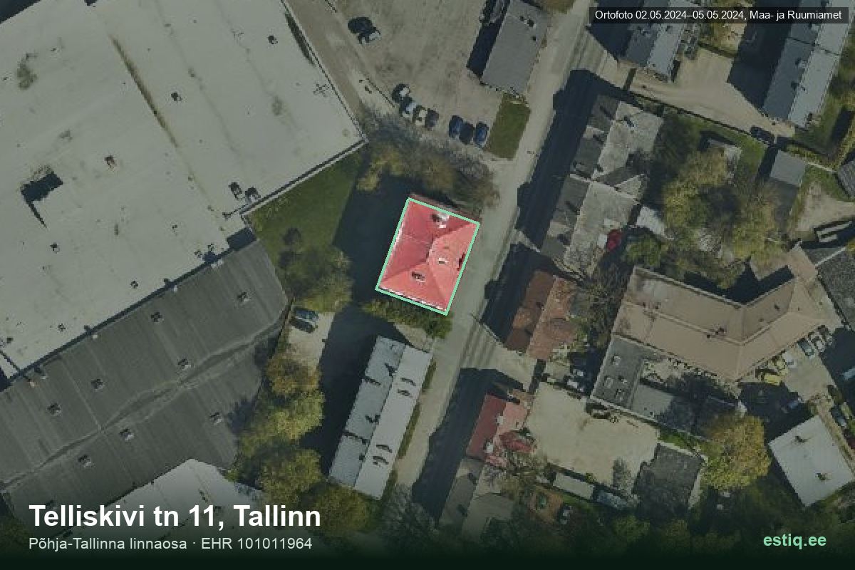 Telliskivi tänav 11, Tallinn – hoone aerofoto, kontuur ehitisregistri (EHR) andmetest