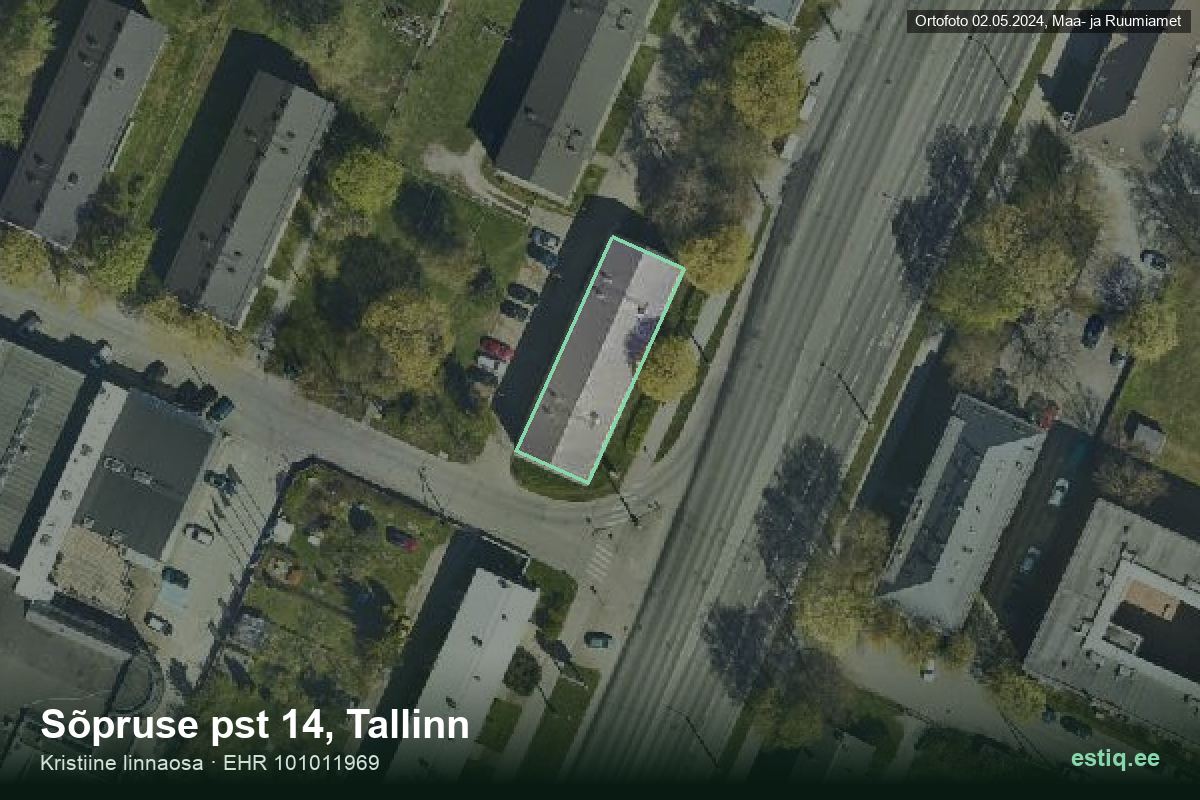 Sõpruse pst 14, Tallinn – hoone aerofoto, kontuur ehitisregistri (EHR) andmetest