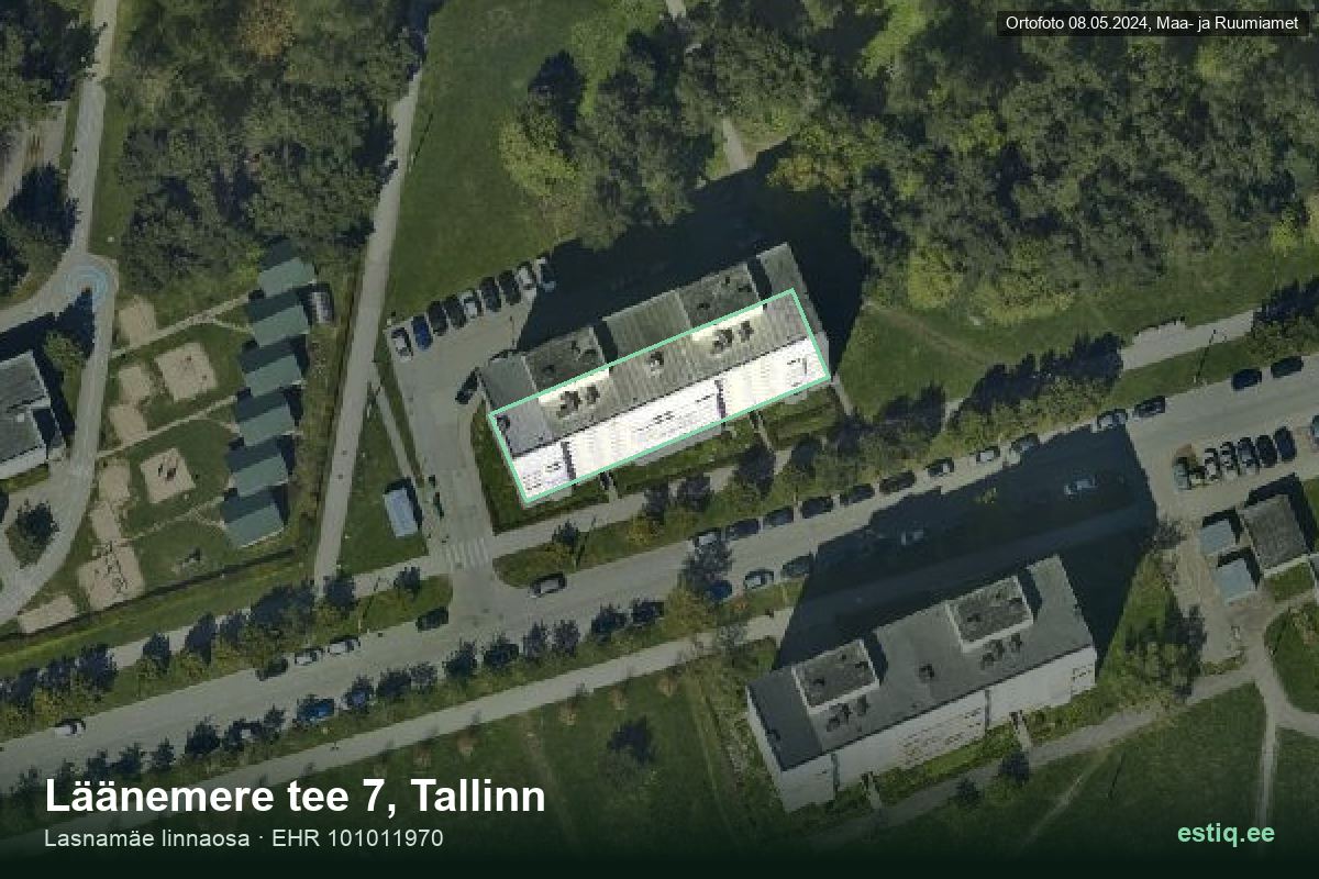 Läänemere tee 7, Tallinn – hoone aerofoto, kontuur ehitisregistri (EHR) andmetest