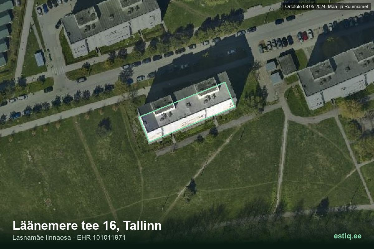 Läänemere tee 16, Tallinn – hoone aerofoto, kontuur ehitisregistri (EHR) andmetest