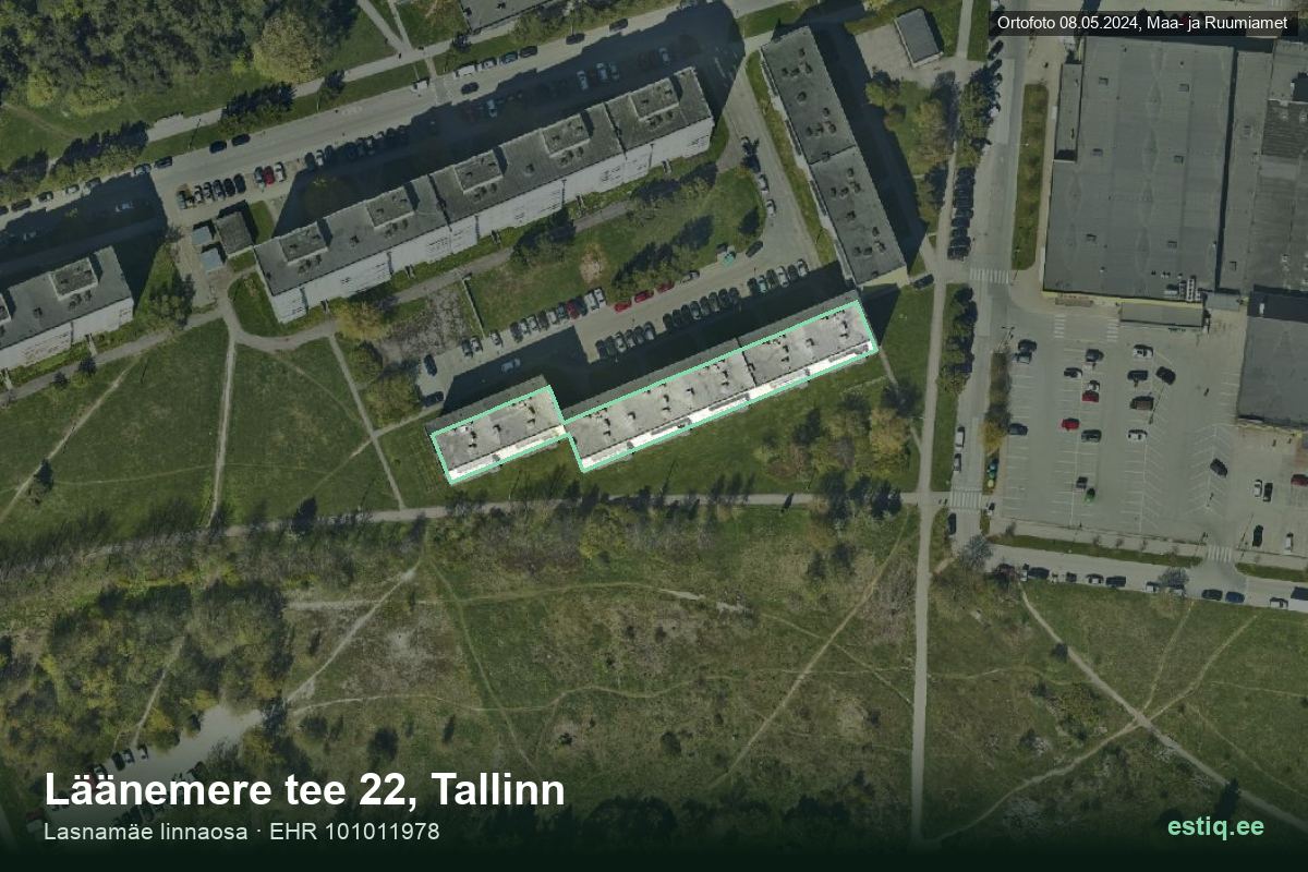 Läänemere tee 22, Tallinn – hoone aerofoto, kontuur ehitisregistri (EHR) andmetest