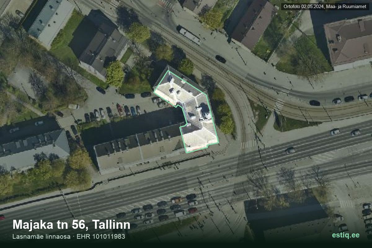 Majaka tänav 56, Tallinn – hoone aerofoto, kontuur ehitisregistri (EHR) andmetest
