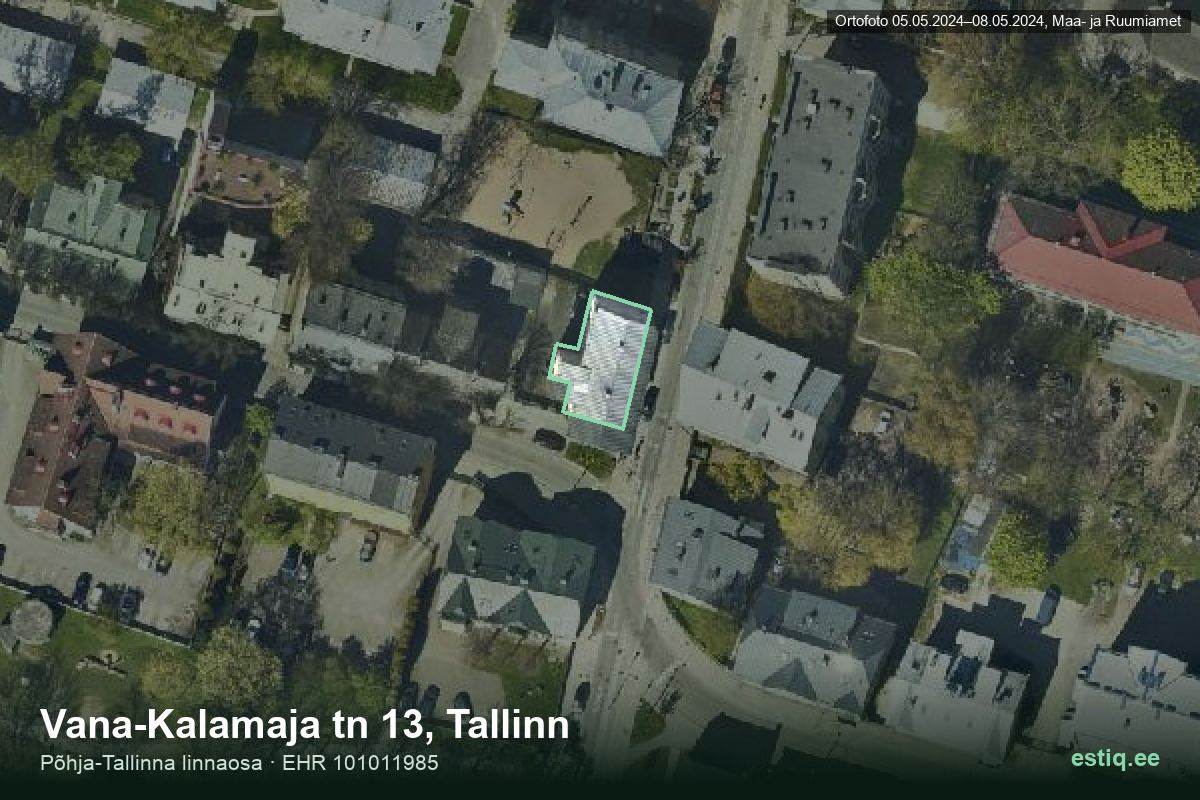 Vana-Kalamaja tänav 13, Tallinn – hoone aerofoto, kontuur ehitisregistri (EHR) andmetest