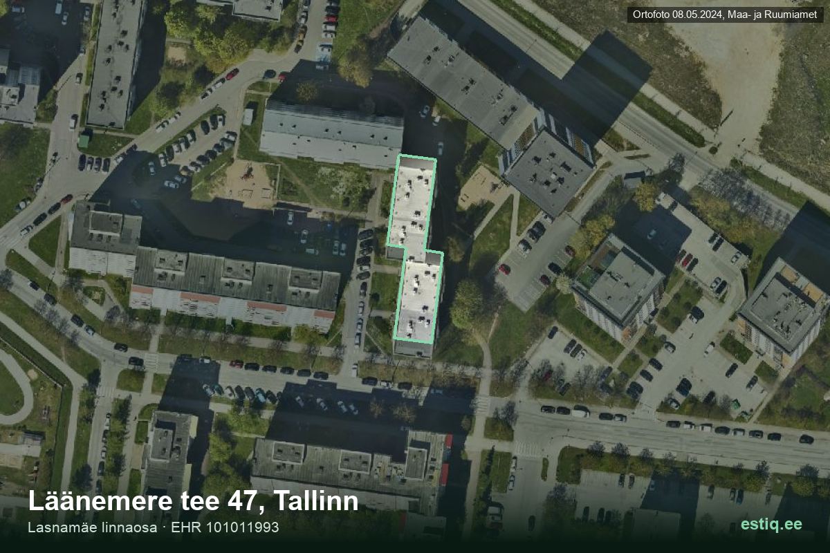 Läänemere tee 47, Tallinn – hoone aerofoto, kontuur ehitisregistri (EHR) andmetest