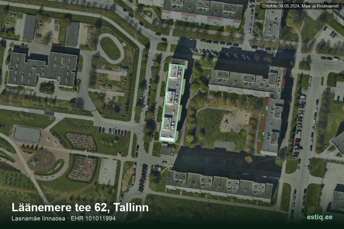 Läänemere tee 62, Tallinn – hoone aerofoto, kontuur ehitisregistri (EHR) andmetest