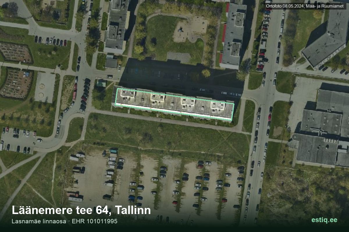 Läänemere tee 64, Tallinn – hoone aerofoto, kontuur ehitisregistri (EHR) andmetest