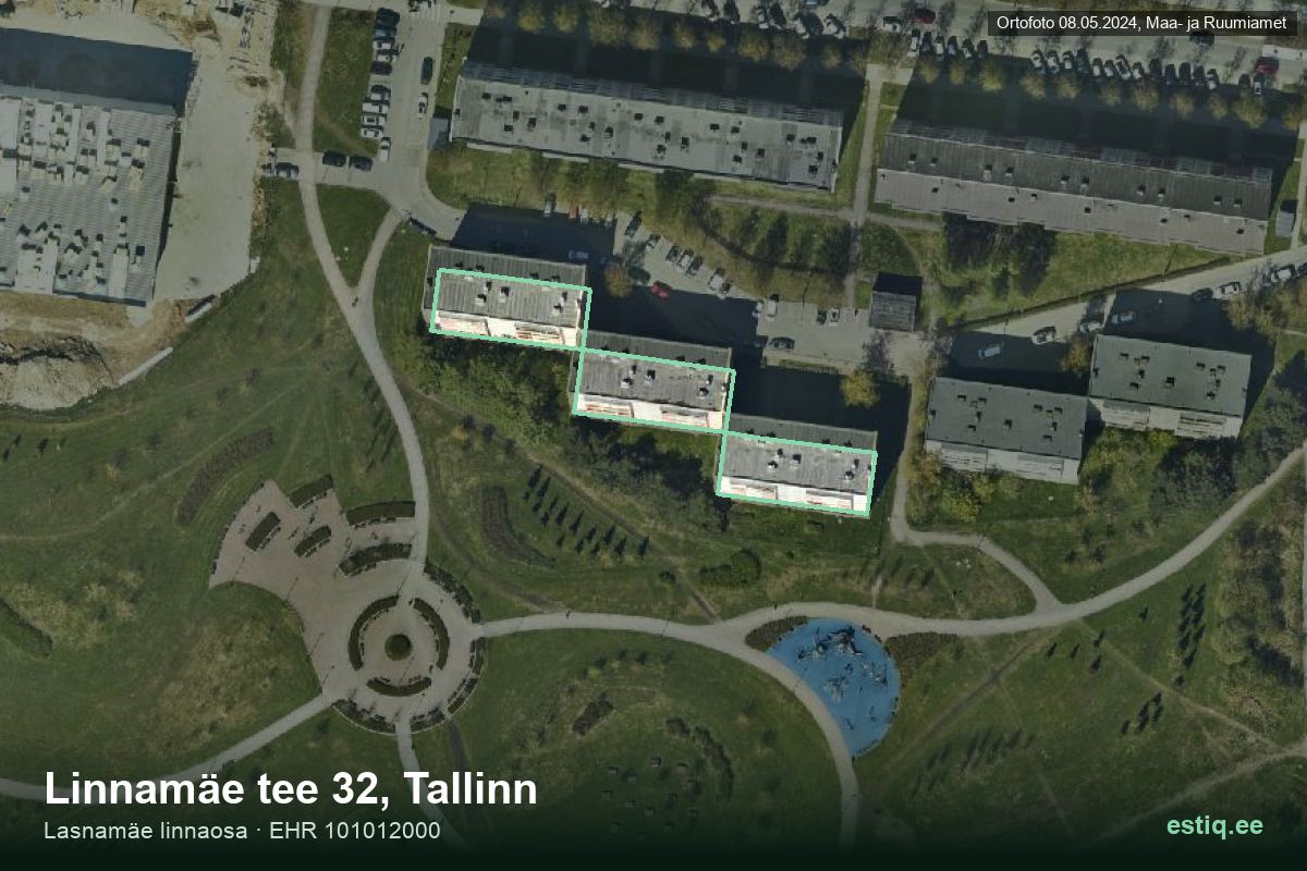Linnamäe tee 32, Tallinn – hoone aerofoto, kontuur ehitisregistri (EHR) andmetest