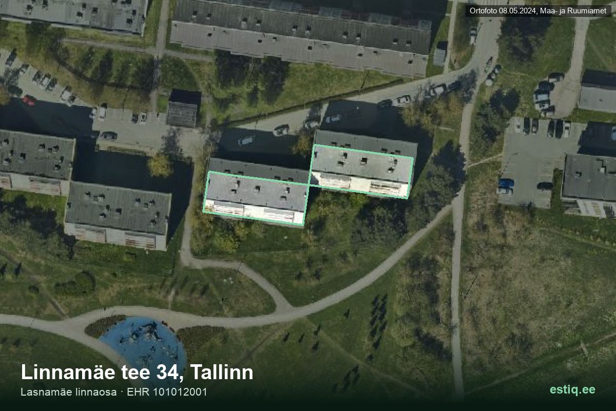 Linnamäe tee 34, Tallinn – hoone aerofoto, kontuur ehitisregistri (EHR) andmetest