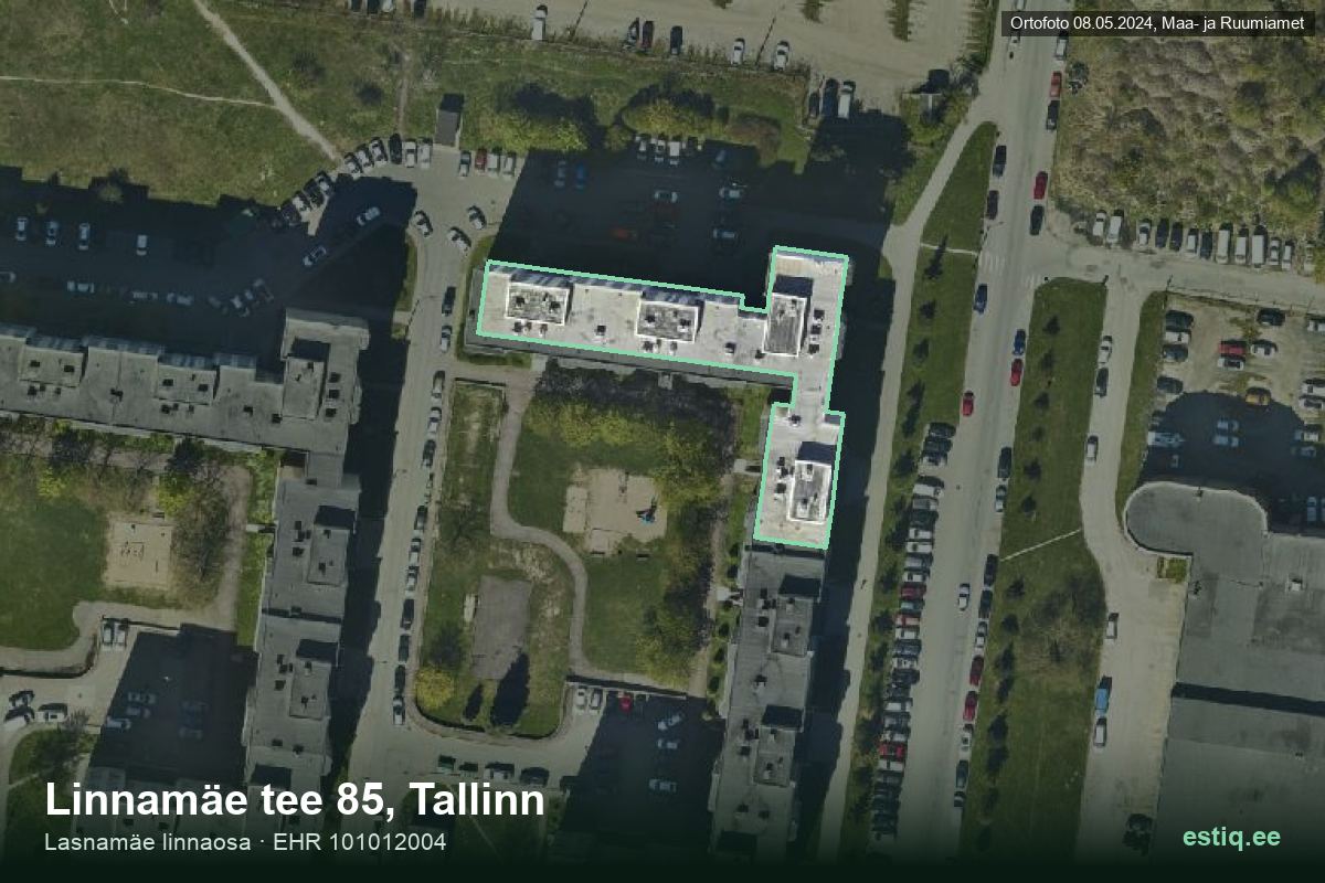 Linnamäe tee 85, Tallinn – hoone aerofoto, kontuur ehitisregistri (EHR) andmetest