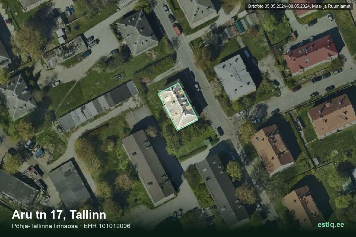 Aru tänav 17, Tallinn – ilmakuva rakennuksesta, ääriviiva rakennusrekisteristä (EHR)