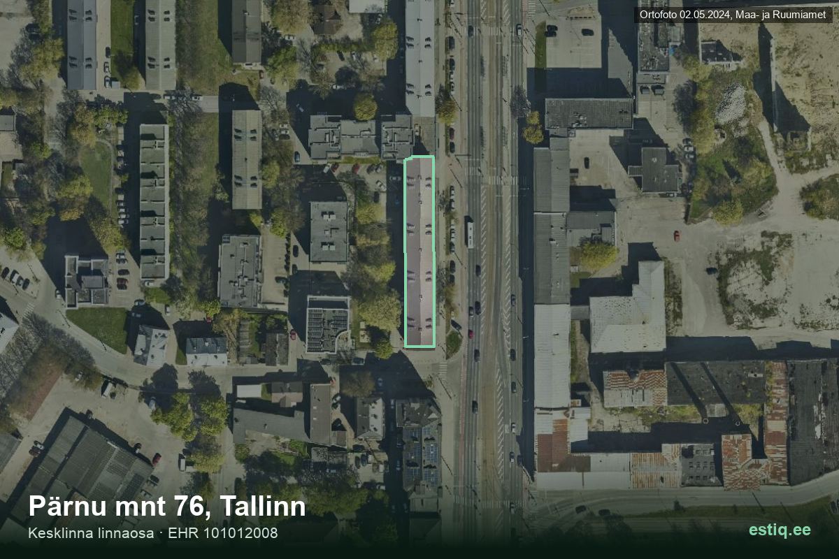Pärnu mnt 76, Tallinn – hoone aerofoto, kontuur ehitisregistri (EHR) andmetest