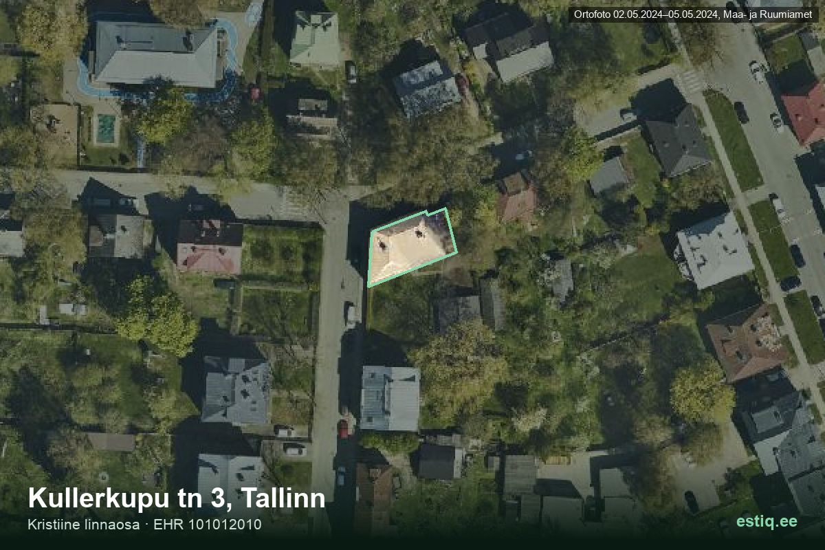 Kullerkupu tänav 3, Tallinn – аэрофото дома, контур по данным регистра строений (EHR)