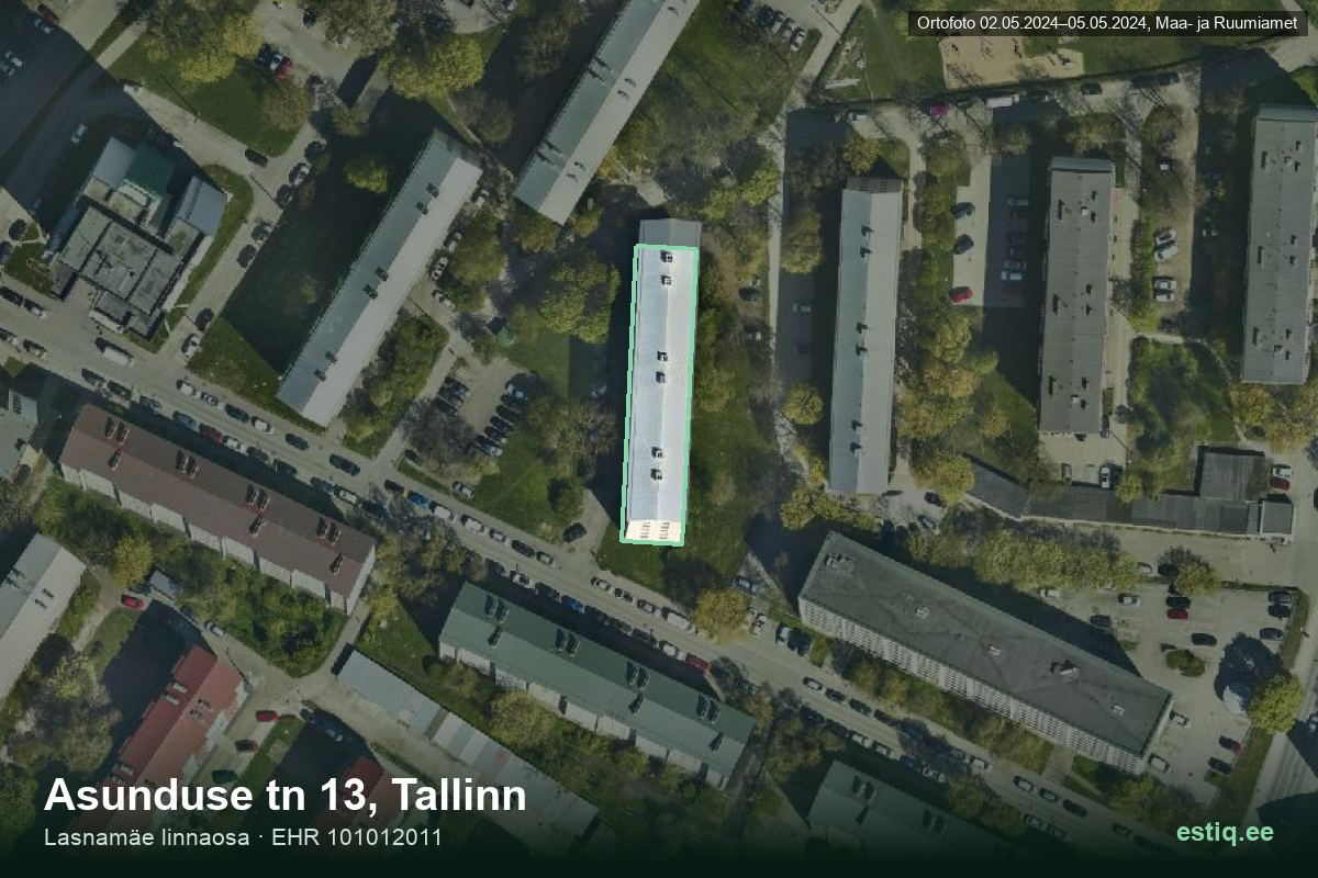 Asunduse tänav 13, Tallinn – hoone aerofoto, kontuur ehitisregistri (EHR) andmetest