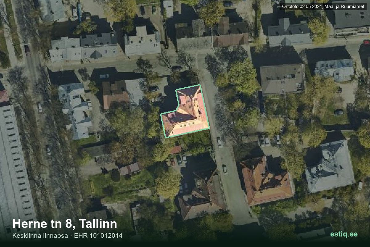 Herne tänav 8, Tallinn – аэрофото дома, контур по данным регистра строений (EHR)