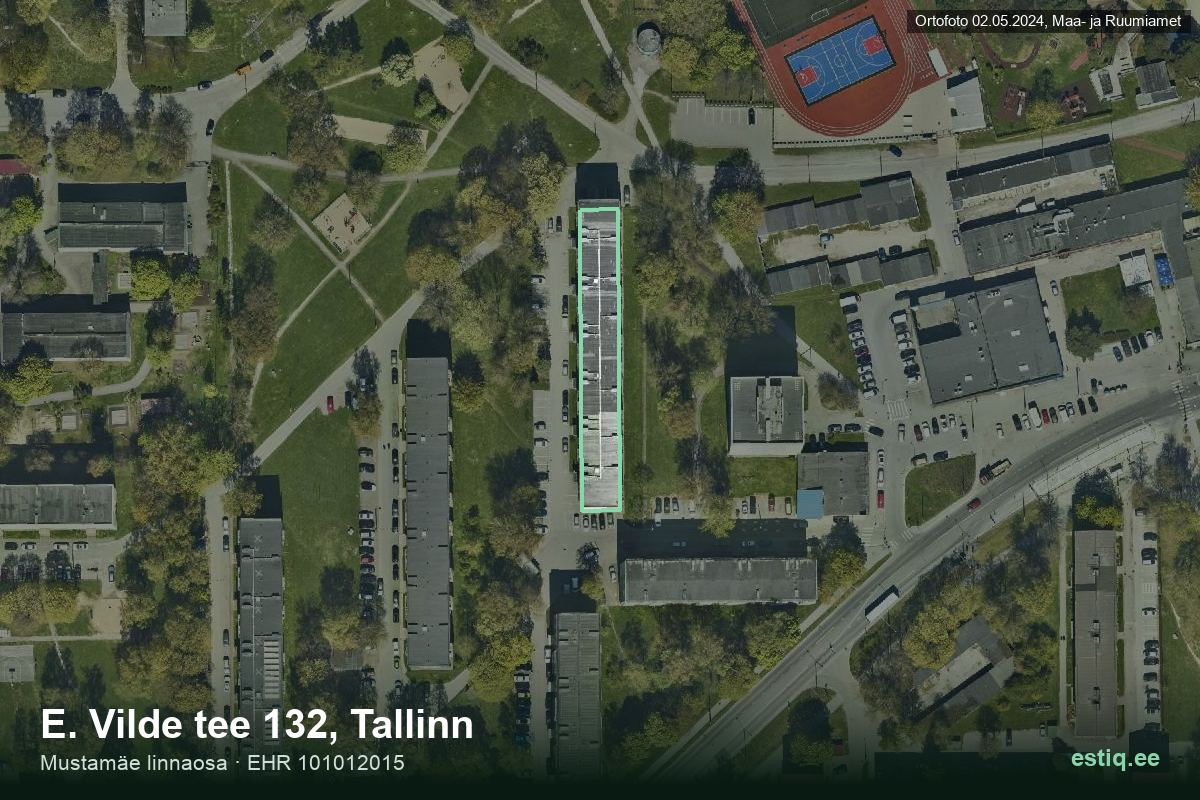 E. Vilde tee 132, Tallinn – hoone aerofoto, kontuur ehitisregistri (EHR) andmetest