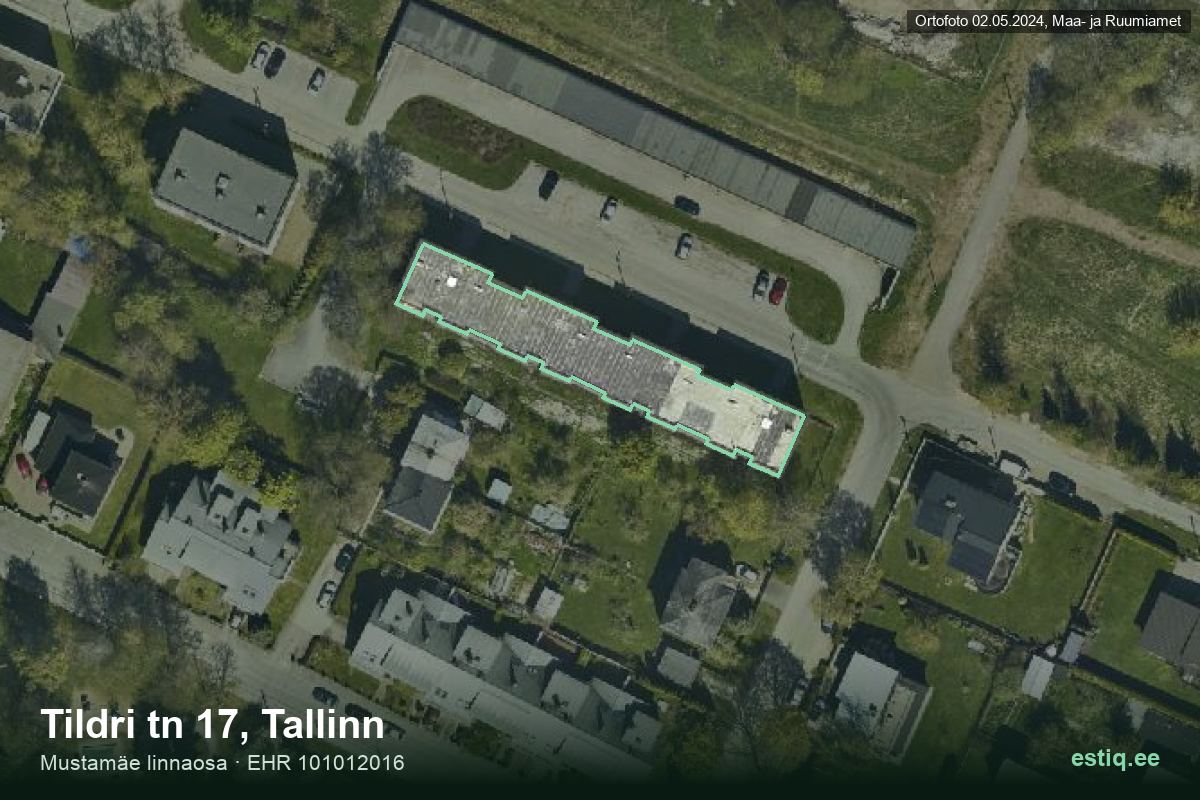 Tildri tänav 17, Tallinn – аэрофото дома, контур по данным регистра строений (EHR)