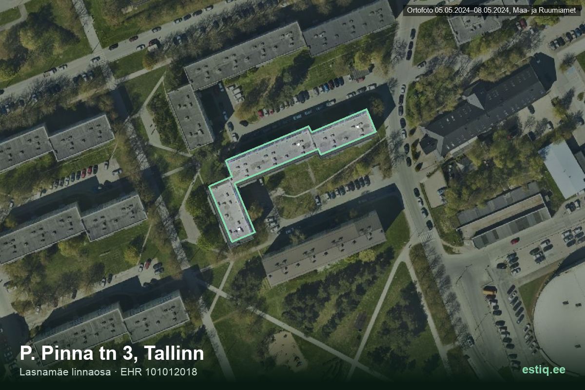 P. Pinna tänav 3, Tallinn – аэрофото дома, контур по данным регистра строений (EHR)