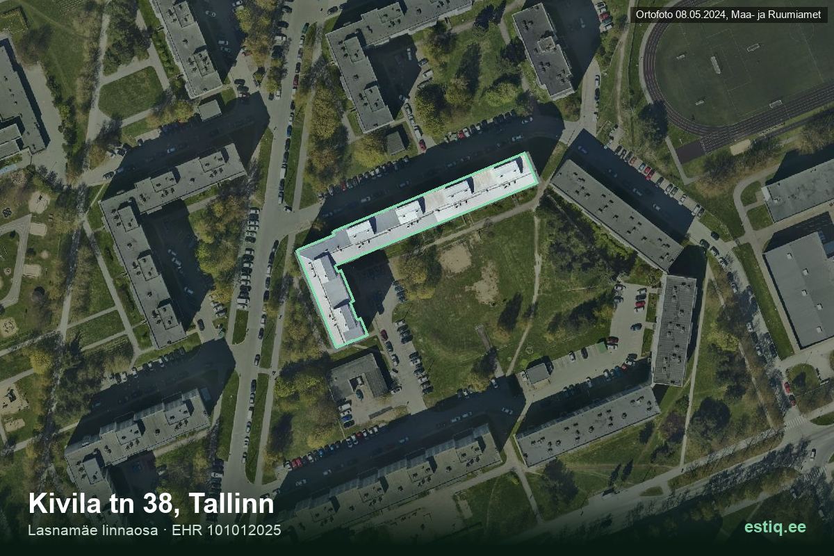 Kivila tänav 38, Tallinn – hoone aerofoto, kontuur ehitisregistri (EHR) andmetest
