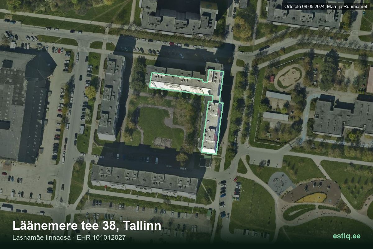 Läänemere tee 38, Tallinn – hoone aerofoto, kontuur ehitisregistri (EHR) andmetest