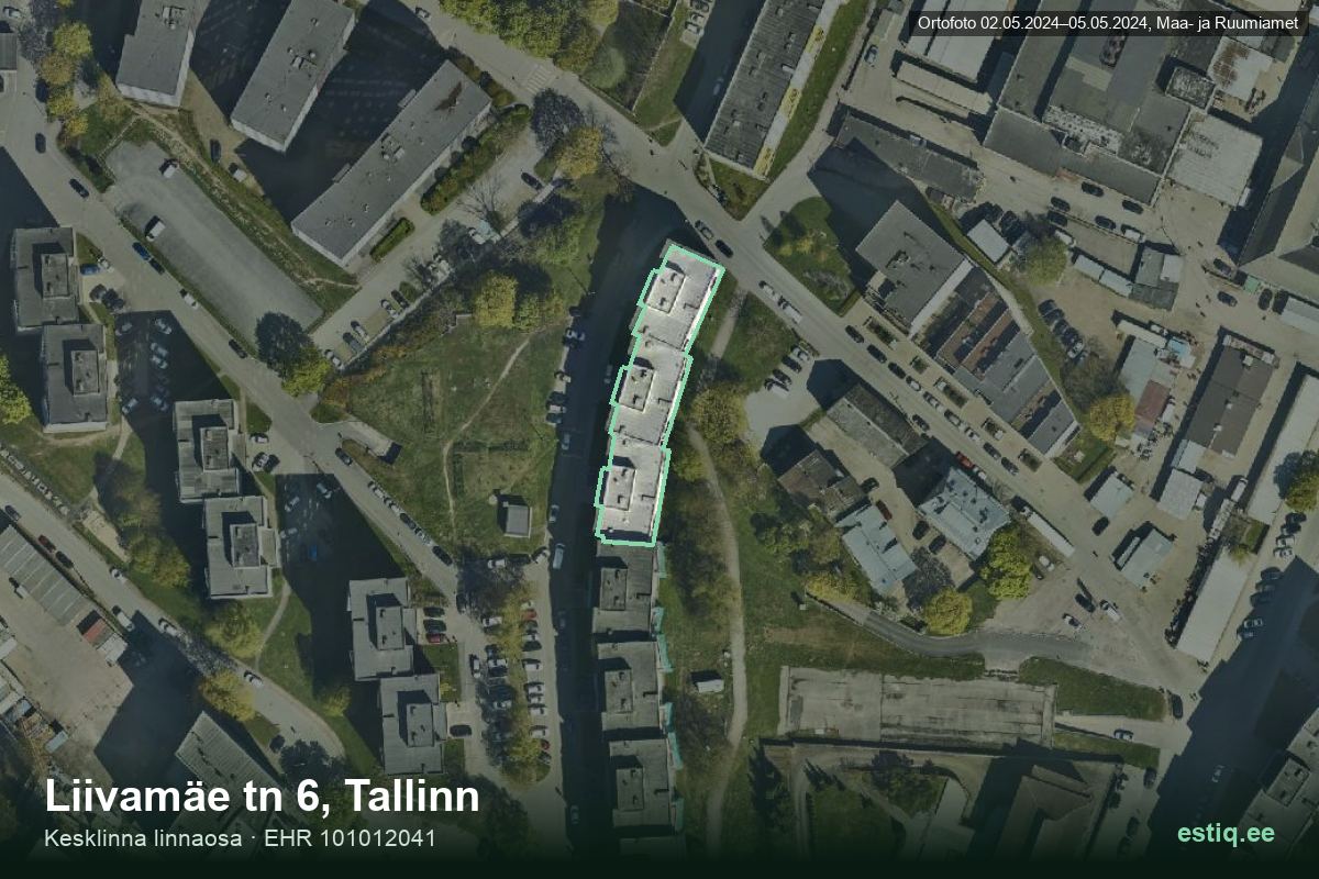 Liivamäe tänav 6, Tallinn – hoone aerofoto, kontuur ehitisregistri (EHR) andmetest