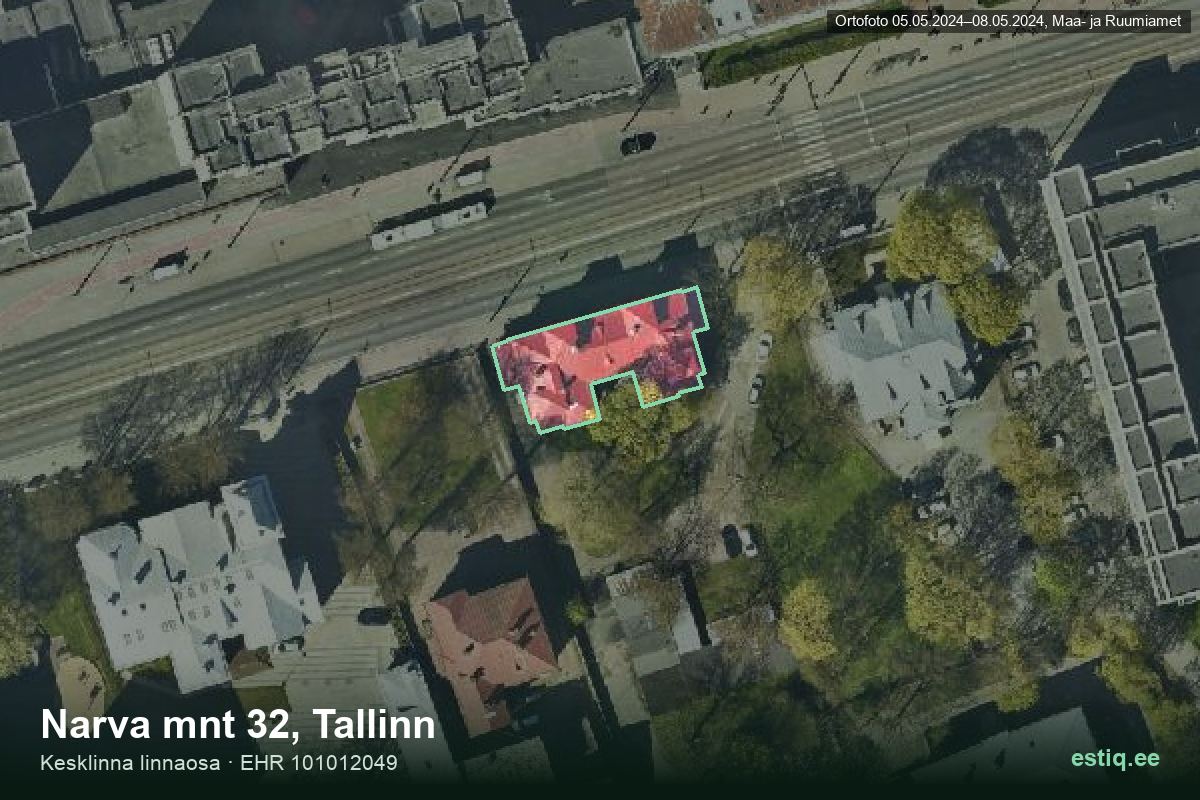 Narva mnt 32, Tallinn – hoone aerofoto, kontuur ehitisregistri (EHR) andmetest