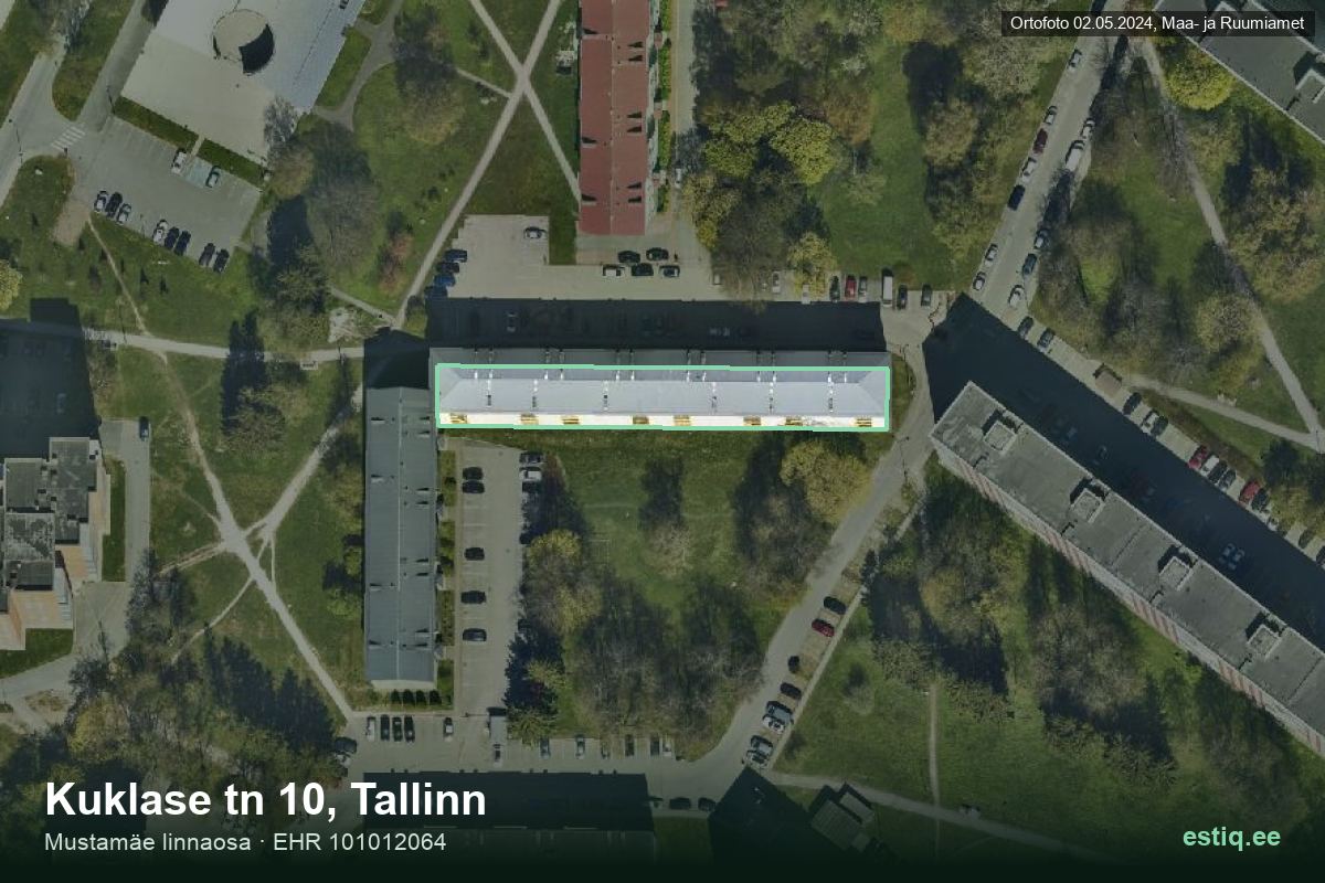 Kuklase tänav 10, Tallinn – аэрофото дома, контур по данным регистра строений (EHR)