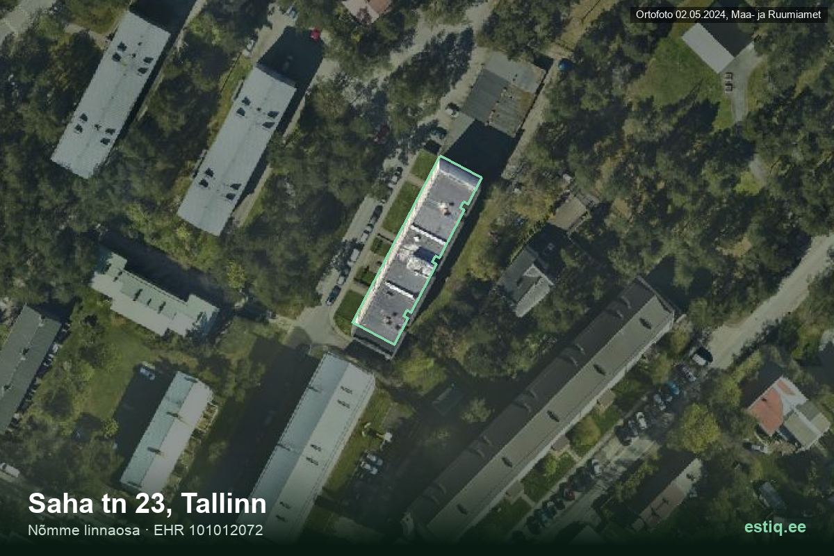 Saha tänav 23, Tallinn – hoone aerofoto, kontuur ehitisregistri (EHR) andmetest