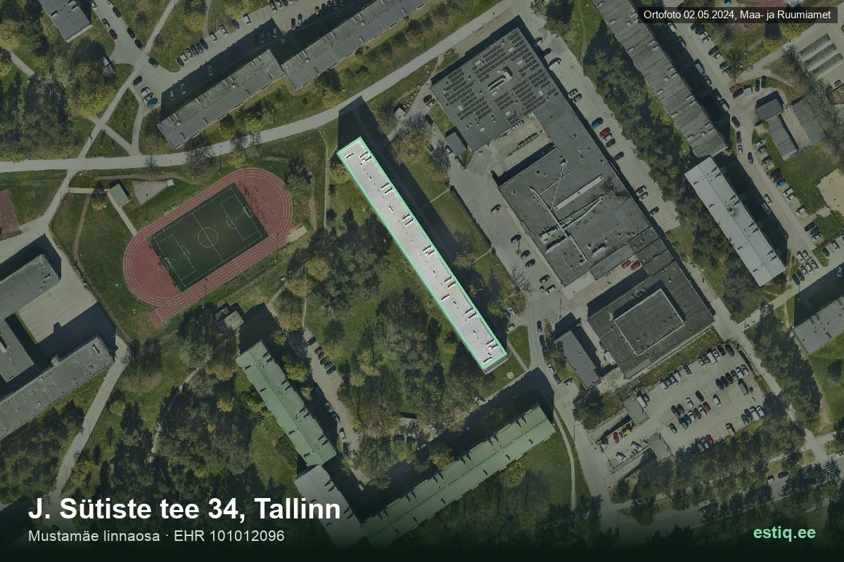 J. Sütiste tee 34, Tallinn – hoone aerofoto, kontuur ehitisregistri (EHR) andmetest