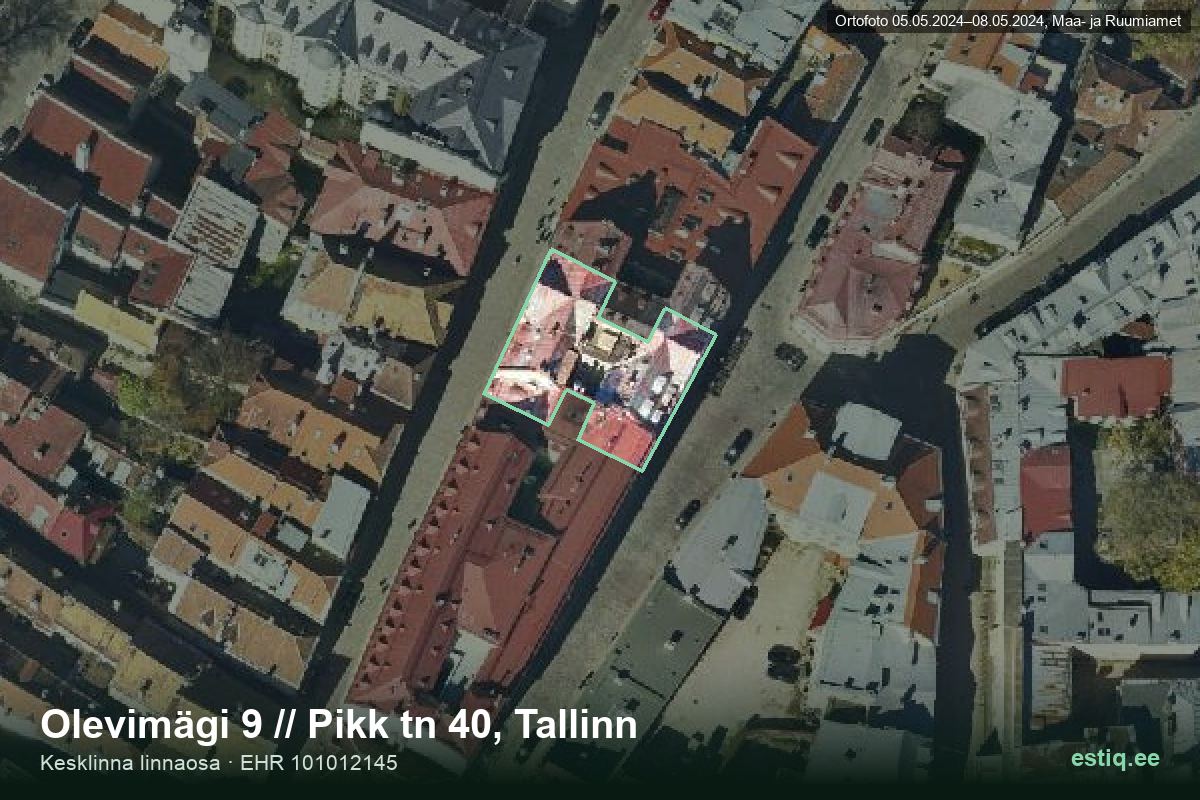 Olevimägi 9, Tallinn – hoone aerofoto, kontuur ehitisregistri (EHR) andmetest