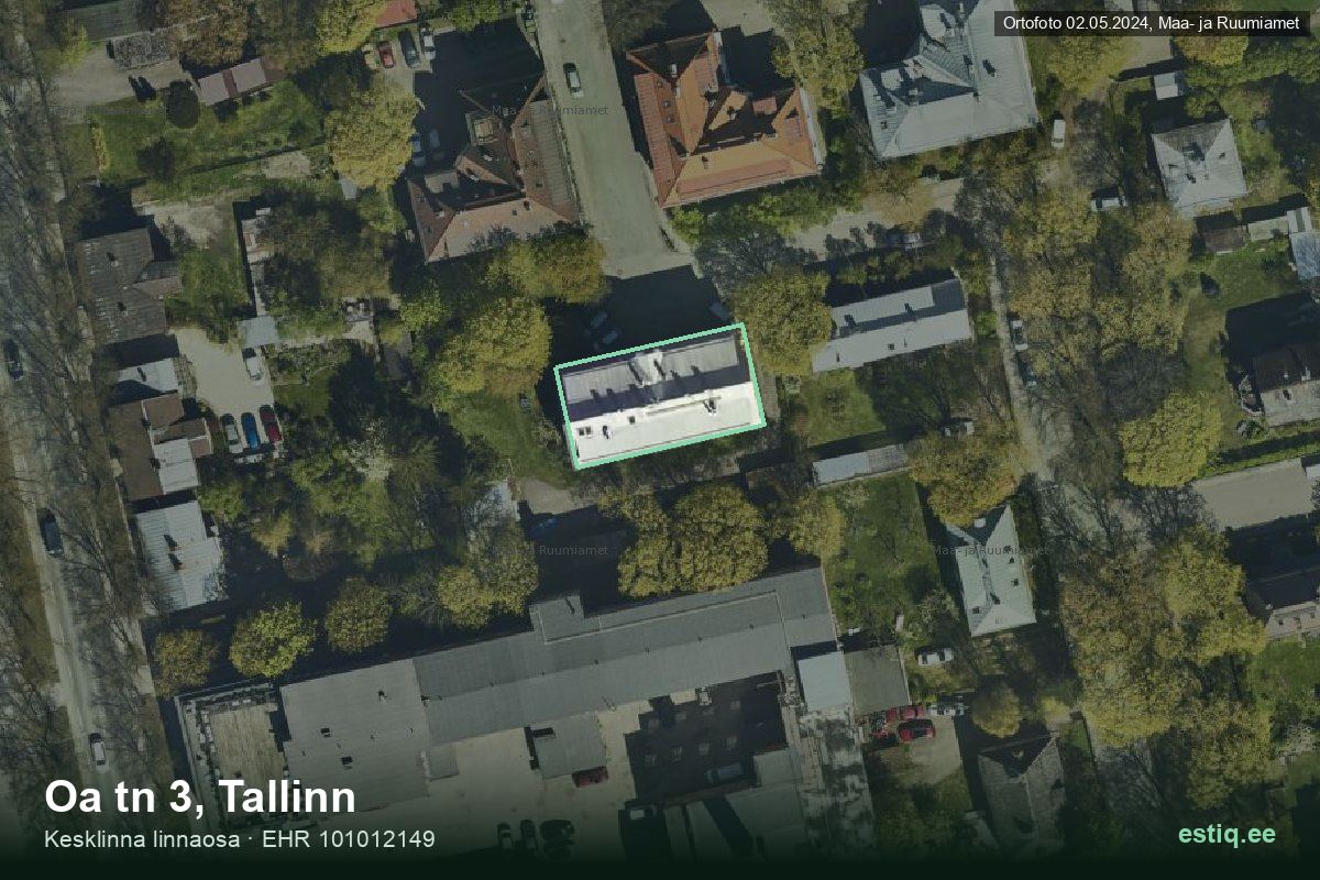 Oa tänav 3, Tallinn – hoone aerofoto, kontuur ehitisregistri (EHR) andmetest